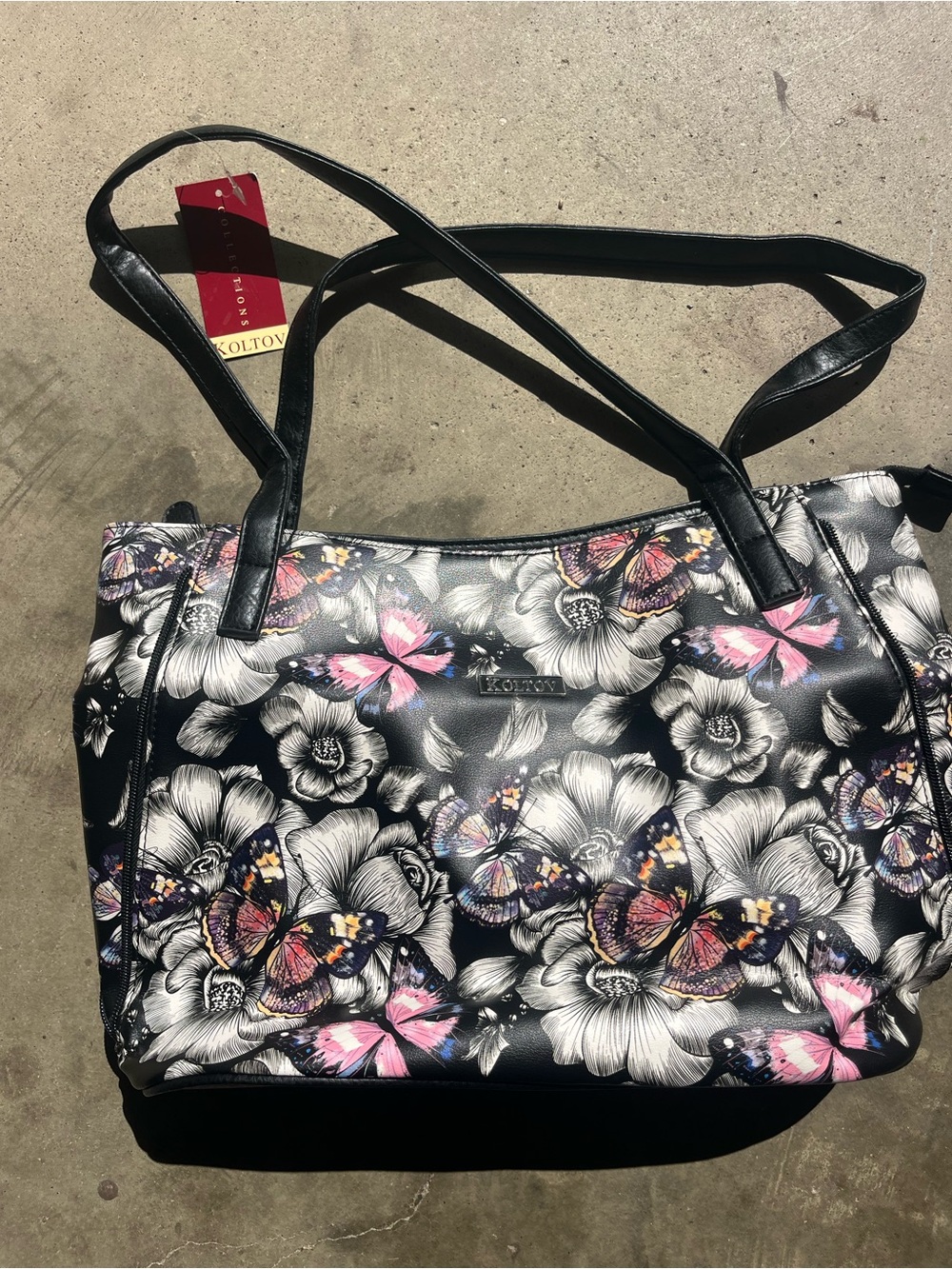 Kolton Black Floral & Butterfly Shoulder Bag